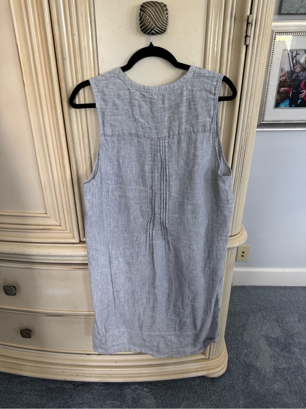 Quince Blue and White Striped Sleeveless Linen Dress - Picture 6 of 11